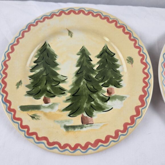 Hausenware 8" Dessert Plates Set of 2 Pine Trees Decor 2000 Libby Wilke Ceramic - Picture 3 of 7